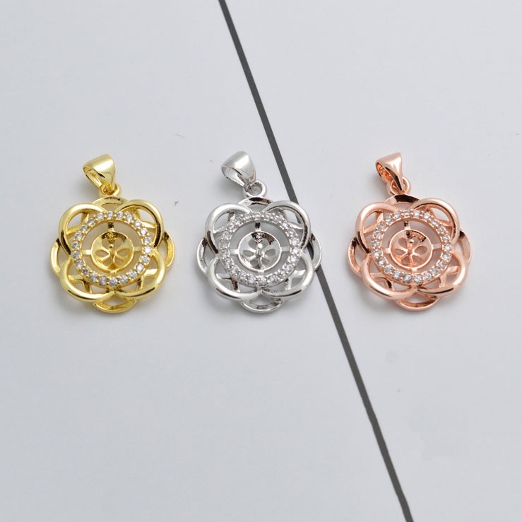 [M4DB] Phụ kiện trang sức (DIY) - Mặt dây chuyền mặt khay trống ngọc 8 cánh hoa đính hạt nạm đá lấp lánh