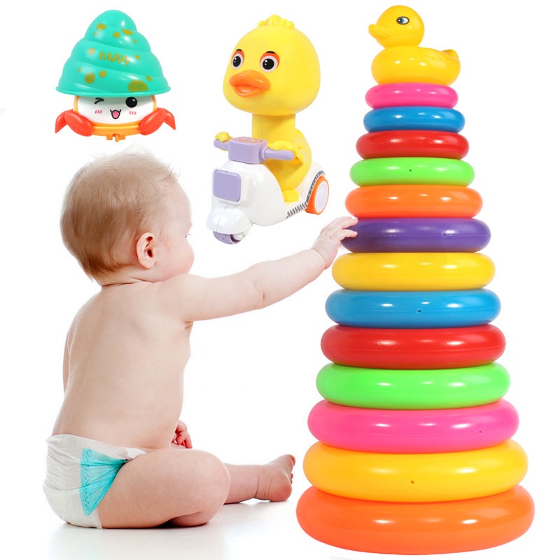 Bộ Đồ Chơi Tháp Vòng Cầu Vồng Nhiều Màu Sắc Giáo Dục Sớm Cho Bé