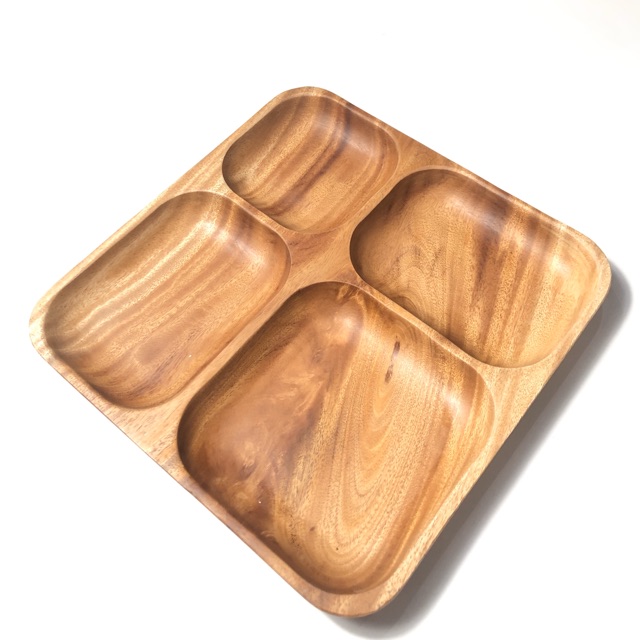 [Dụng cụ nhà bếp hiện đại] - Khay gỗ vuông 4 ngăn 24cm từ gỗ xà cừ nguyên khối, xuất xứ Việt Nam