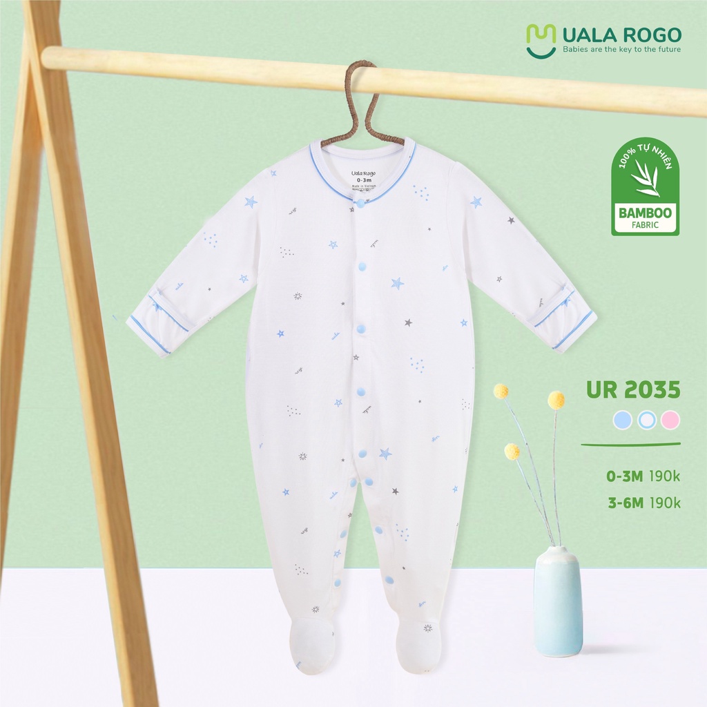 Body Uala Rogo Bamboo liền chân dài tay in sao cao cấp mềm mịn thoáng mát thấm hút tốt cho bé trai bé gái 2035 2034