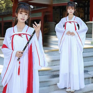 [Order](có ảnh hàng thật cuối) Bộ đồ cổ trang Hán Đường trắng đỏ thêu hoa cực đẹp TẶNG TRÂM CÀI, CHU SA