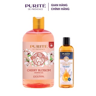 Combo Sữa Tắm Thiên Nhiên Purité Hoa Anh Đào 500ml + Dầu gội Purité serum thiên nhiên giảm gãy rụng 330ml