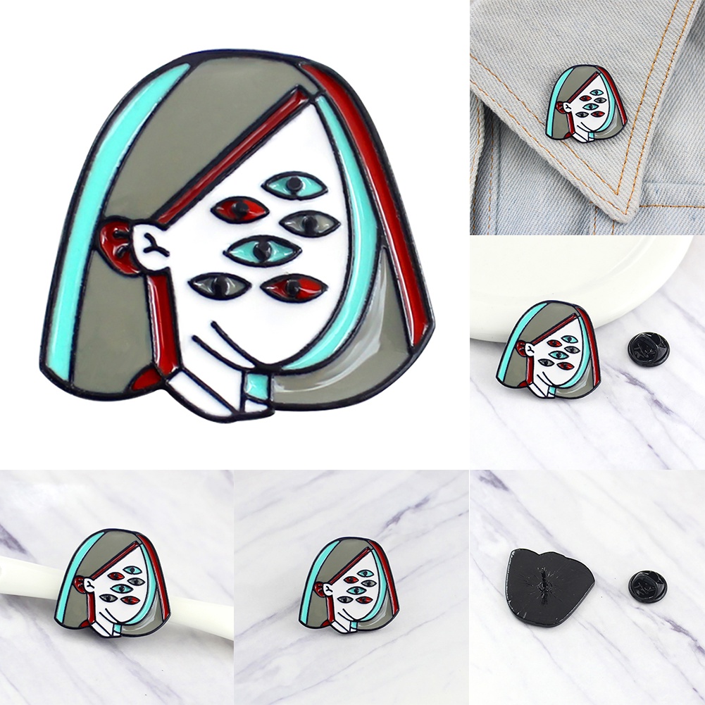 YOML✔Novelty Girl Multi Eyes Enamel Lapel Brooch Pin Badge Denim Bag Jewelry Decor