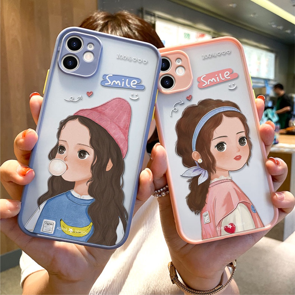 ỐP LƯNG NHÁM CHỐNG SOCK, VA ĐẬP BẢO VỆ CAMERA DÀNH CHO IPHONE GIRL SMILE - E200