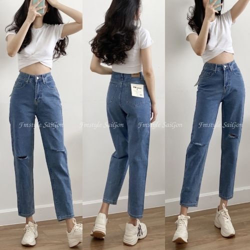 Quần jean baggy nữ ulzzang rách gối thời trang FMstyle Saigon 21QJB03AS2401 21QJB07AS0102 - Hàng nhập khẩu