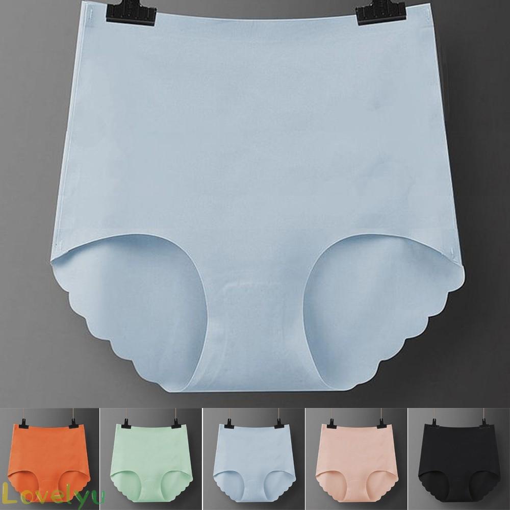 【LOVELYU】Women Soft High Waist No Trace Panties Underwear Breathable Ice Silk Knickers Solid Color【Good Quality】