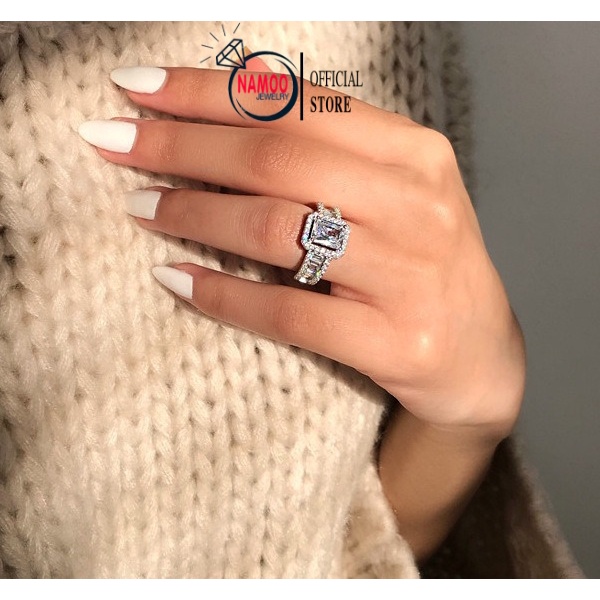 Nhẫn Bạc Mạ 925 Đeo Tay Nữ Đính Đá Lớn Cao Cấp N006 Namoo Jewelry