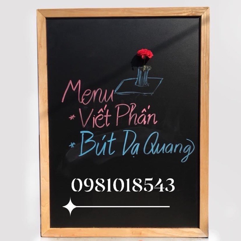 Bảng menu đen khung gỗ 40*60 cm (tặng bút huỳnh quang, phấn mầu)