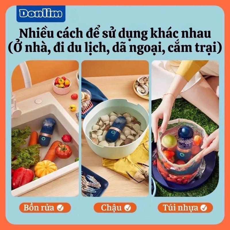 CHÍNH HÃNG DOLIM ] Máy tiệt trùng hoa quả Donlim, máy rửa rau tự động không dây sử dụng cho gia đình