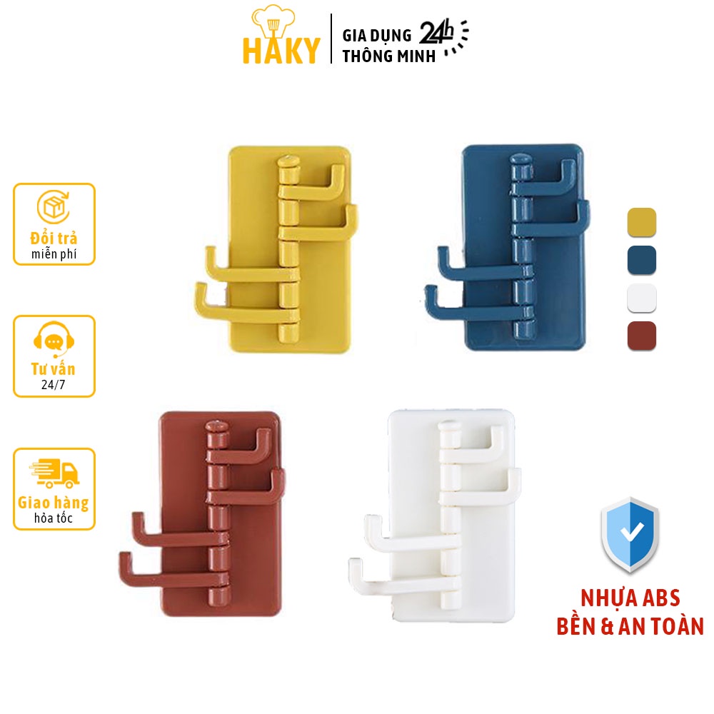 Móc nhựa dán tường treo đồ 4 tầng HAKY007, móc xoay 180 độ tiện lợi treo được nhiều đồ hơn, nhựa bền đẹp dính chắc