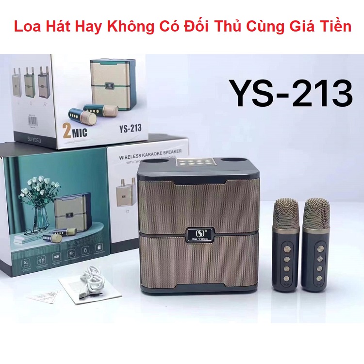 Loa Bluetooth Hát Karaoke, Chính Hãng SU-YOSD YS 213 Kèm 2 Micro Không Dây - Đổi Giọng - Chỉnh Echo - Reverb Cực Hay