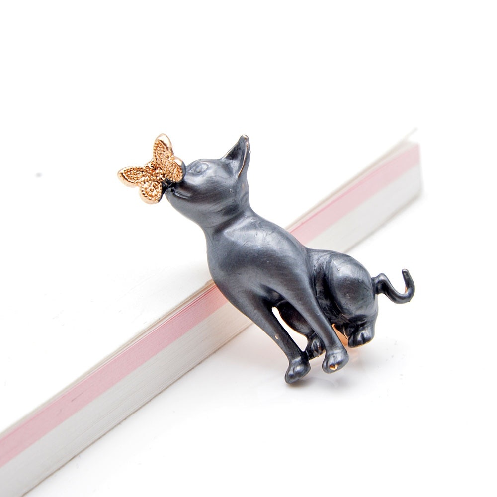 Ghim Cài Áo Hình Mèo Và Bươm Bướm Thời Trang