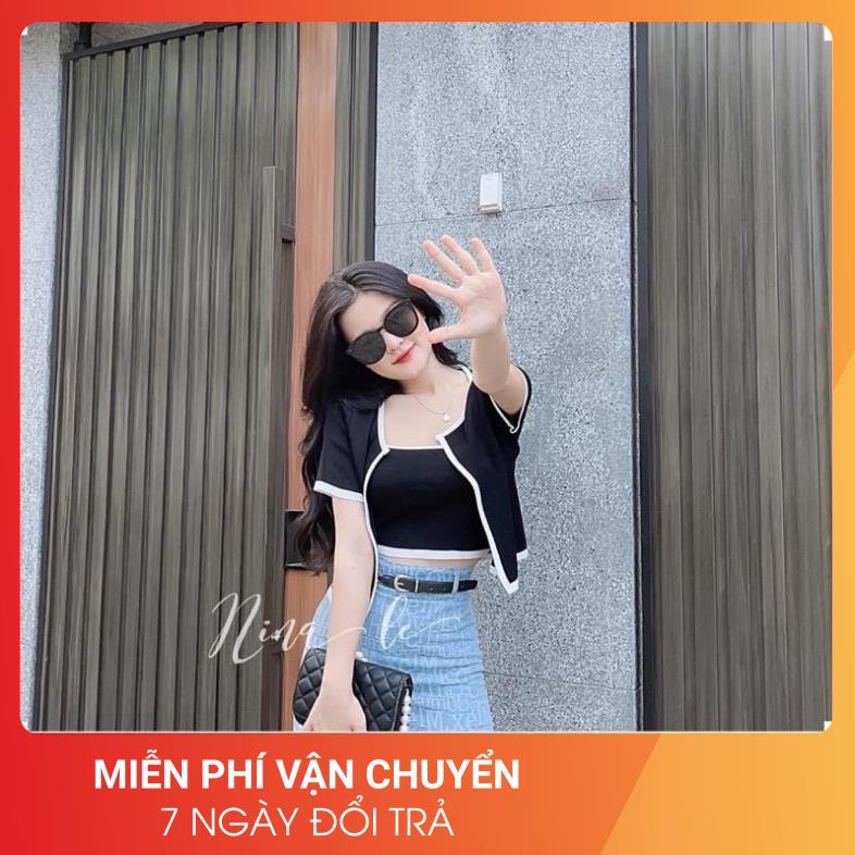 SET ÁO QUÂY KÈM ÁO CROPTOP  Áo 2 dây crt 2 màu đen trắng