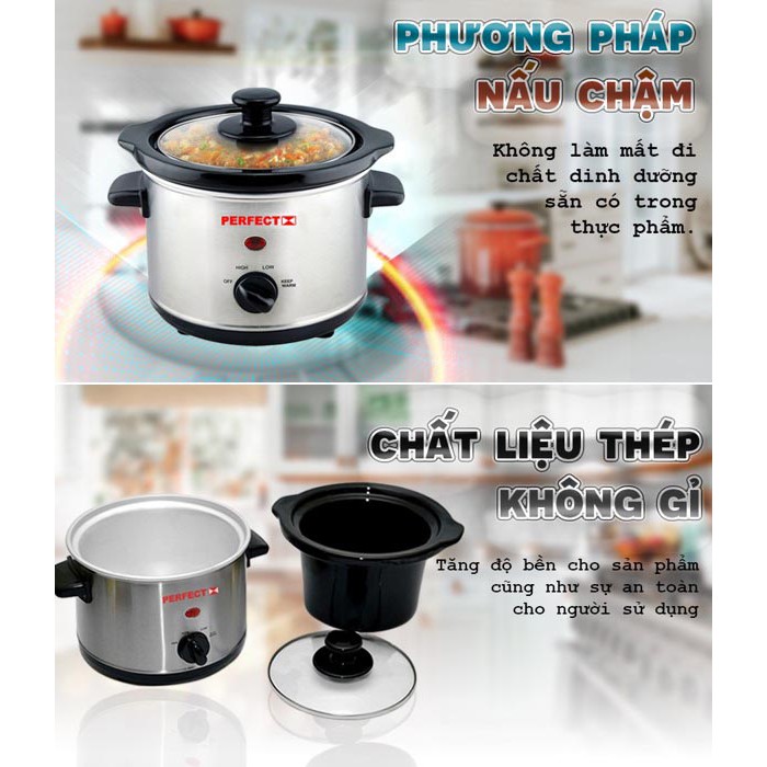 Nồi nấu cháo chậm đa năng Perfect PF-S09 dung tích 2.5 lít - Hàng chính hãng, bảo hành 12 tháng