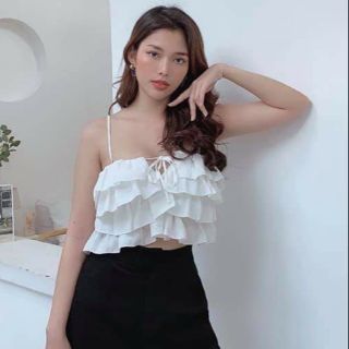 Áo croptop 2 dây bèo tầng kèm ảnh thật