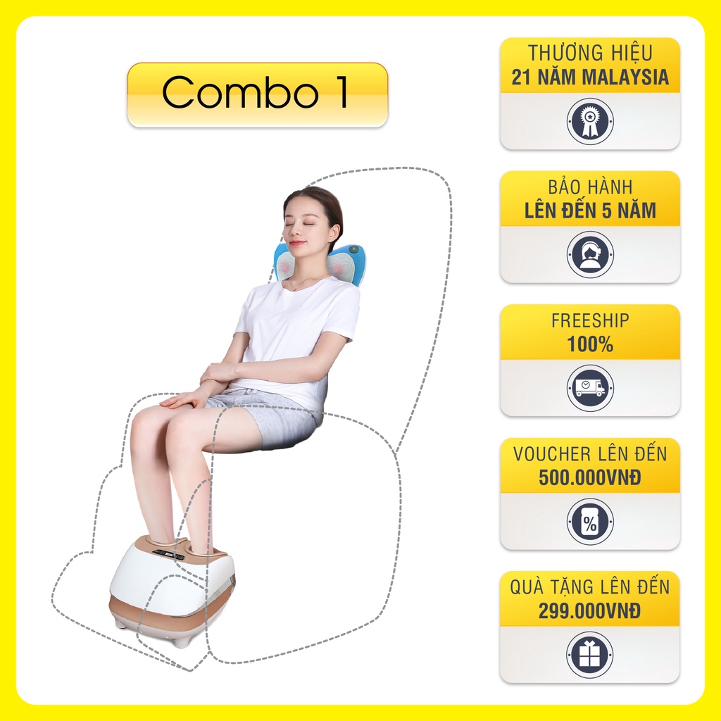 Combo Gối Massage OKIA eFancy + Máy Massage Chân OKIA eMiracle