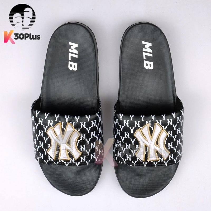 Dép MLB Quai Ngang logo Thêu NY Màu Trắng Kem