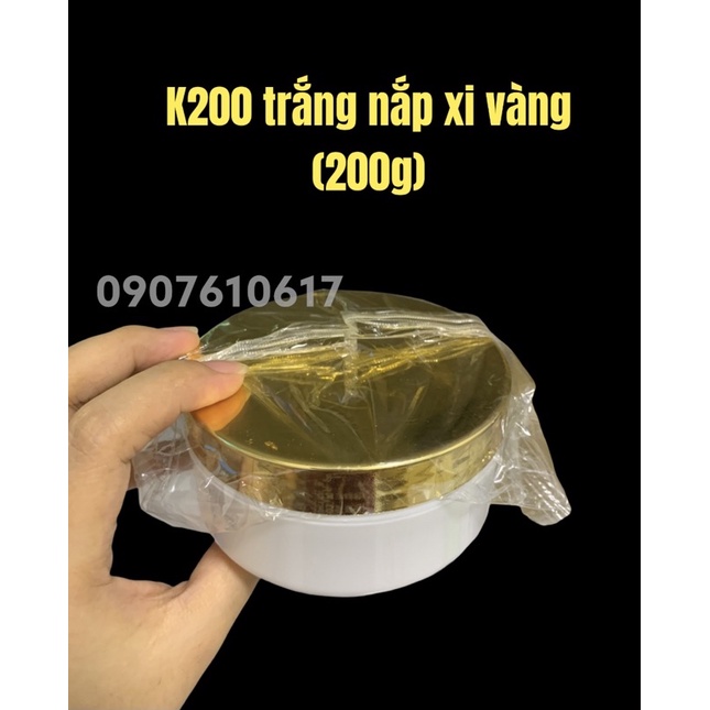 Hủ nhựa K200 nắp xi vàng đựng 200g kem, hủ chiết mỹ phẩm