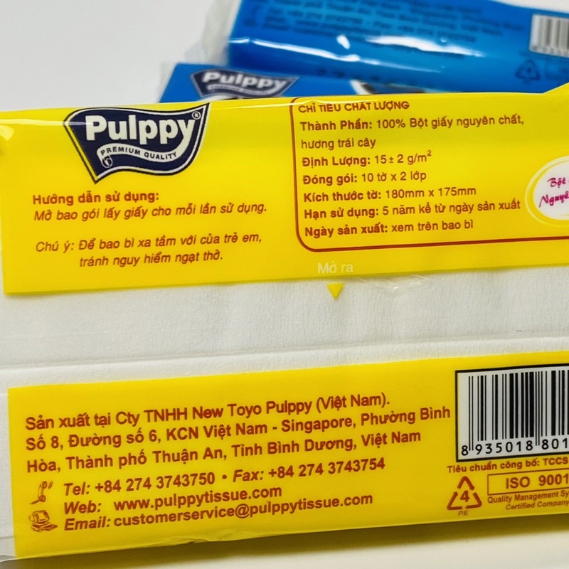 KHĂN GIẤY BỎ TÚI HƯƠNG TRÁI CÂY PULPPY 2 LỚP 1 LỐC 6 GÓI
