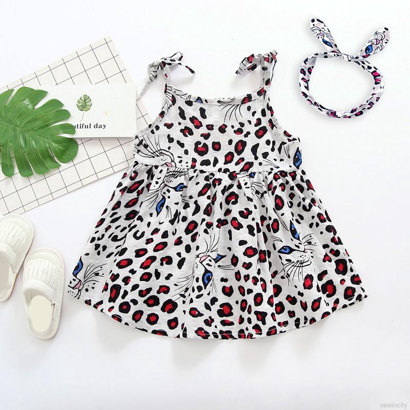 Đầm không tay họa tiết da báo xinh xắn cho bé gái