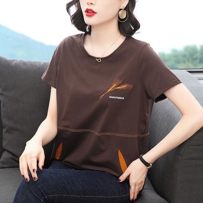 Áo thun tay ngắn cổ tròn cỡ lớn thời trang cho phụ nữ trung niên
