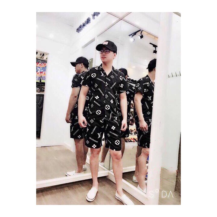 Set Bộ Pijama Nam Nữ Dáng Rộng LV Đại Oversize In Full Siêu Đẳng Cấp A186