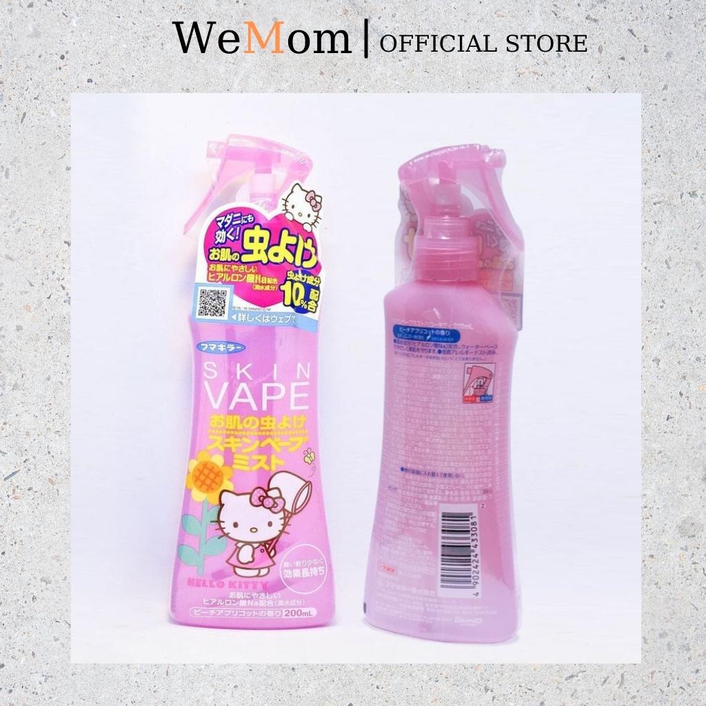 Xịt chống muỗi Skin Vape Hello Kitty xuất xứ Nhật Bản hương đào màu hồng chai 200ml dành cho trẻ từ 6 tháng tuổi