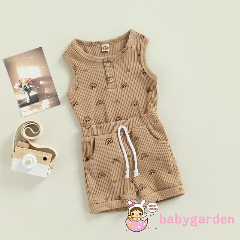 Bộ Áo Sát Nách Cổ Tròn In Hình Mặt Trời + Quần Short Thời Trang Mùa Hè Cho Bé Trai 0-24 Tháng Tuổi