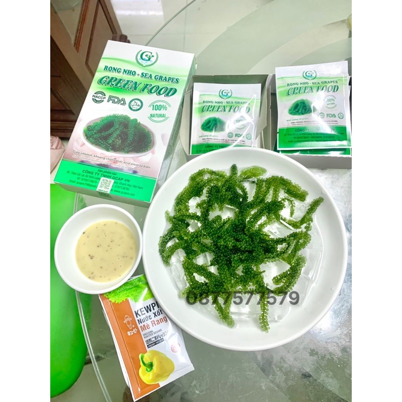 Rong nho tách nước Green Food Organic Gói 20gr nở ra 100gr rong nho tươi Hàng công ty check mã vạch