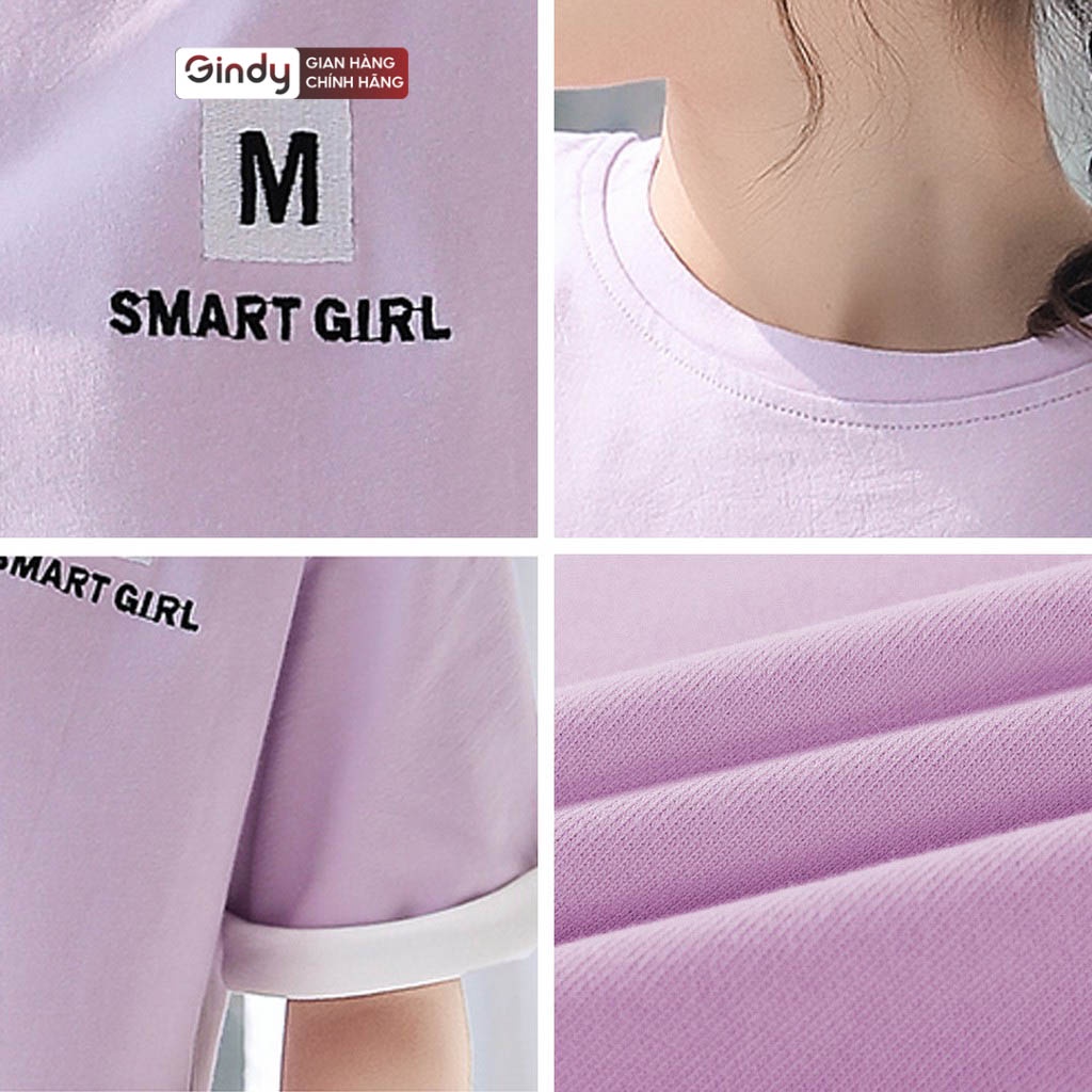 Áo phông cotton thun nữ cổ tròn tay lỡ kiểu cao cấp GINDY SMART GIRL dáng basic unisex thoáng mát thời trang nữ A6175 | BigBuy360 - bigbuy360.vn