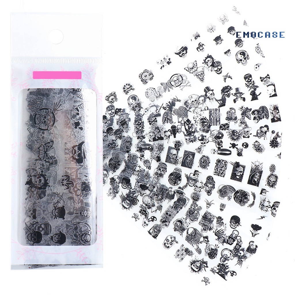 Set 10 Giấy Gói Móng Tay Siêu Mỏng Họa Tiết Đầu Lâu Kinh Dị Màu Đen