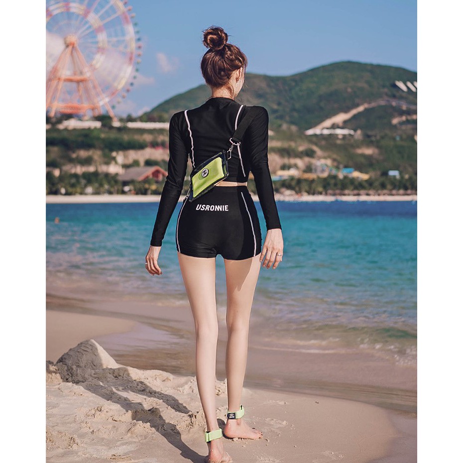 Đồ bơi nữ kín đáo tay ngắn- Bikini đi biển 2 mảnh áo tắm có tay - đồ bơi học sinh nữ L30