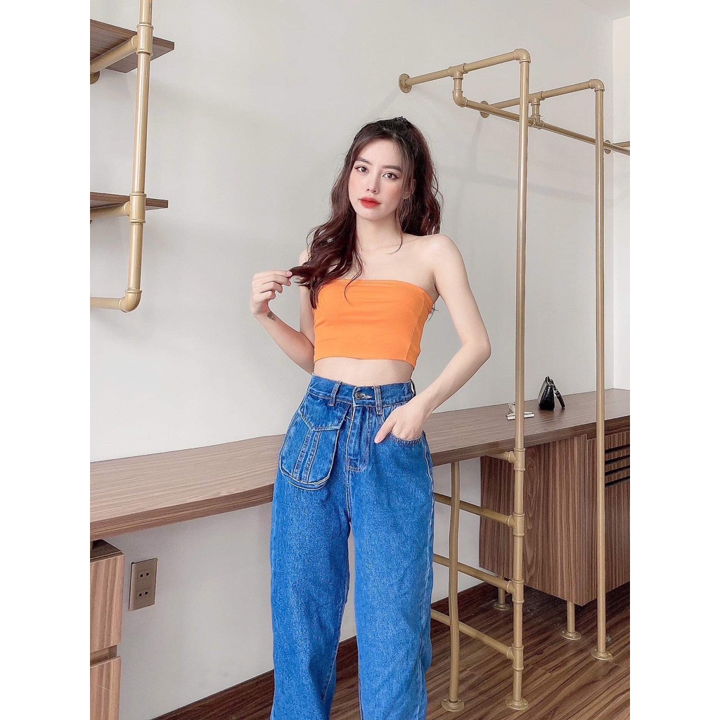 Quần bò túi hộp trước ống rộng ♥️ Free ship ♥️ Quần suông đắp túi kiểu phong cách năng động Hàn Quốc