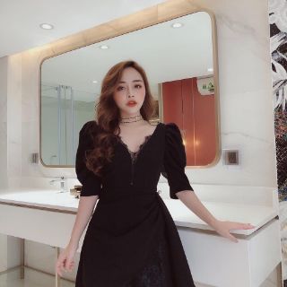Đầm cườm eo phối ren