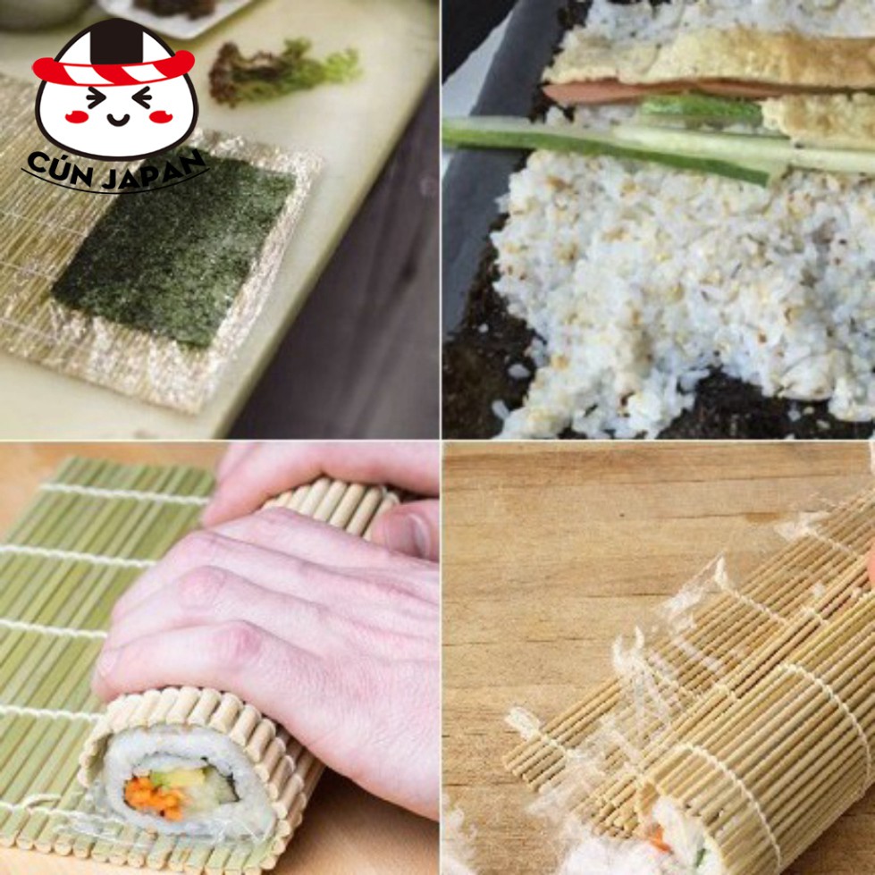 Mành cuộn Sushi bằng nhựa, tre kèm muôi xới Hàng Nhật