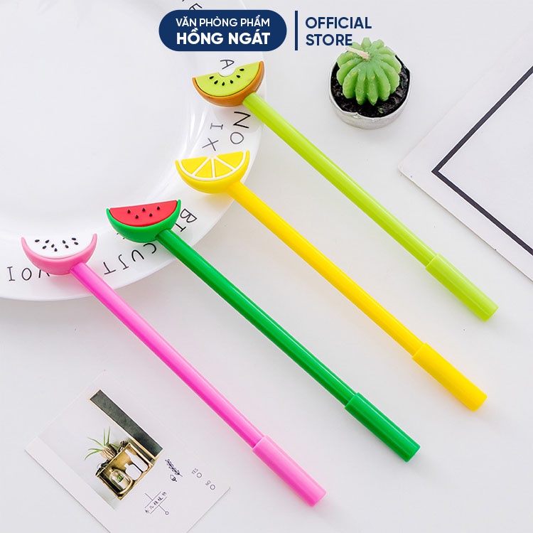 Bút bi cute hoa quả bổ miếng, bút bi nước mực gel đen ngòi 0.5mm nhiều màu dễ thương đồ dùng học tập B12