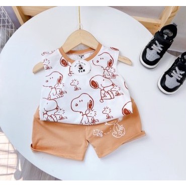 Đồ bộ bé trai, Bộ quần áo thun cotton Snoopy, Set áo ba lỗ sát nách và quần đùi cạp chun cho bé từ 7 - 18 kg, SUN KID'S