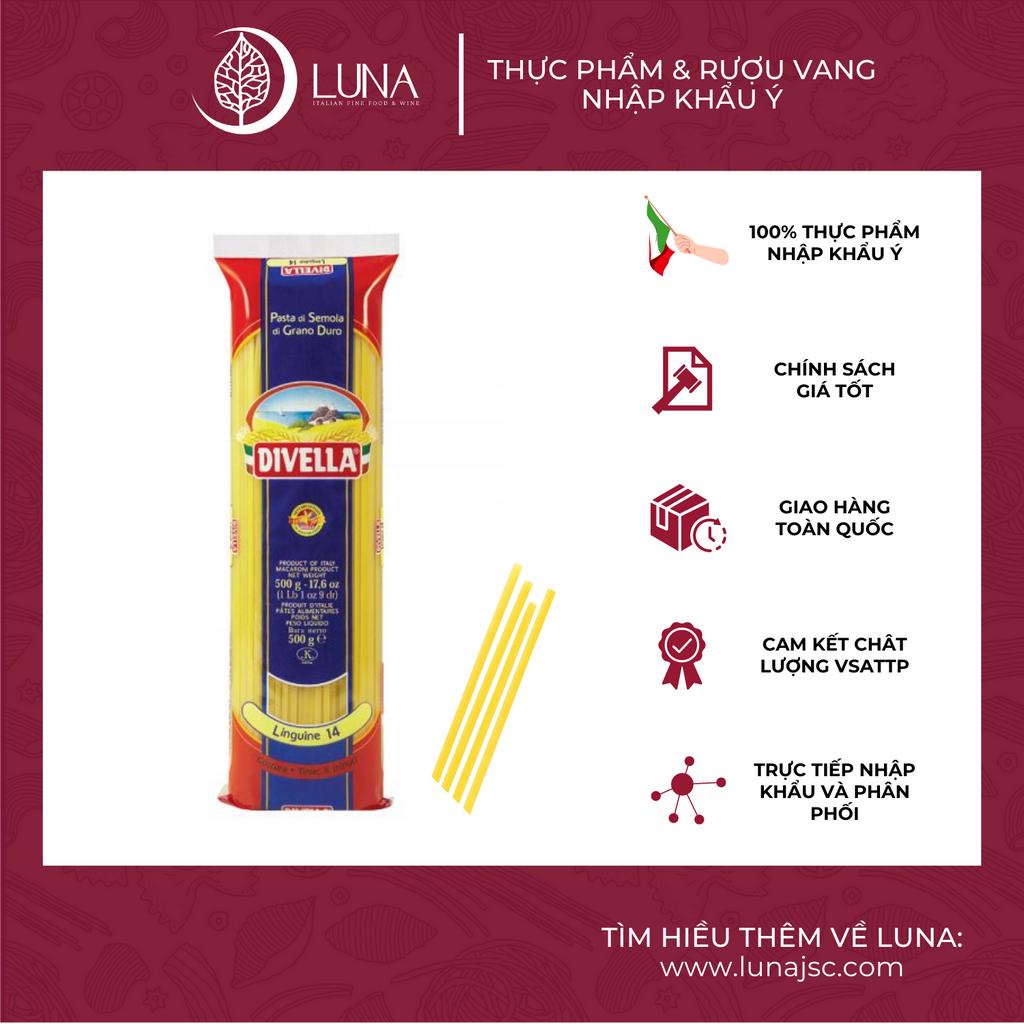Mì Ý Linguine sợi dẹt DIVELLA gói 500g [Mỳ Ý Pasta Chính Hãng]