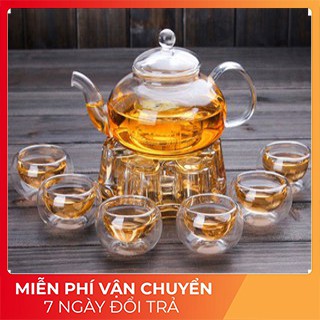 Bộ Ấm Trà Thuỷ Tinh 𝗙𝗥𝗘𝗘 𝗦𝗛𝗜𝗣 Cao Cấp 600ml Có Lõi Lọc Trà Hoa Cúc Thủy Tinh Chịu Nhiệt Tặng 6 Chén