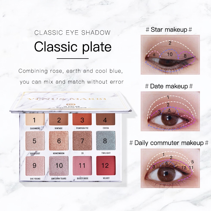 [Hàng mới về] Bảng phấn mắt VENUS MARBLE 12 màu lỳ/ màu nhũ lấp lánh 12g phấn mắt nhũ | BigBuy360 - bigbuy360.vn