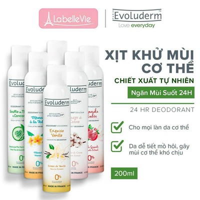 Xịt khử mùi toàn thân Evoluderm ngăn ngừa mùi, mồ hôi hiệu quả, lưu hương cả ngày 200ml