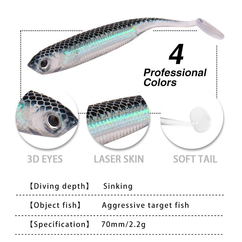 Set 5 Mồi Câu Cá Giả Hình Mồi Câu Cá Bằng Silicon Mềm 7cm / 2.2g r0128