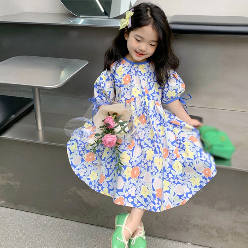 Đầm Bé Gái Đầm Công Chúa Mùa Hè Tay Cộc In Họa Tiết Hoa Phong Cách Hàn Quốc Cho Bé Gái Se7E