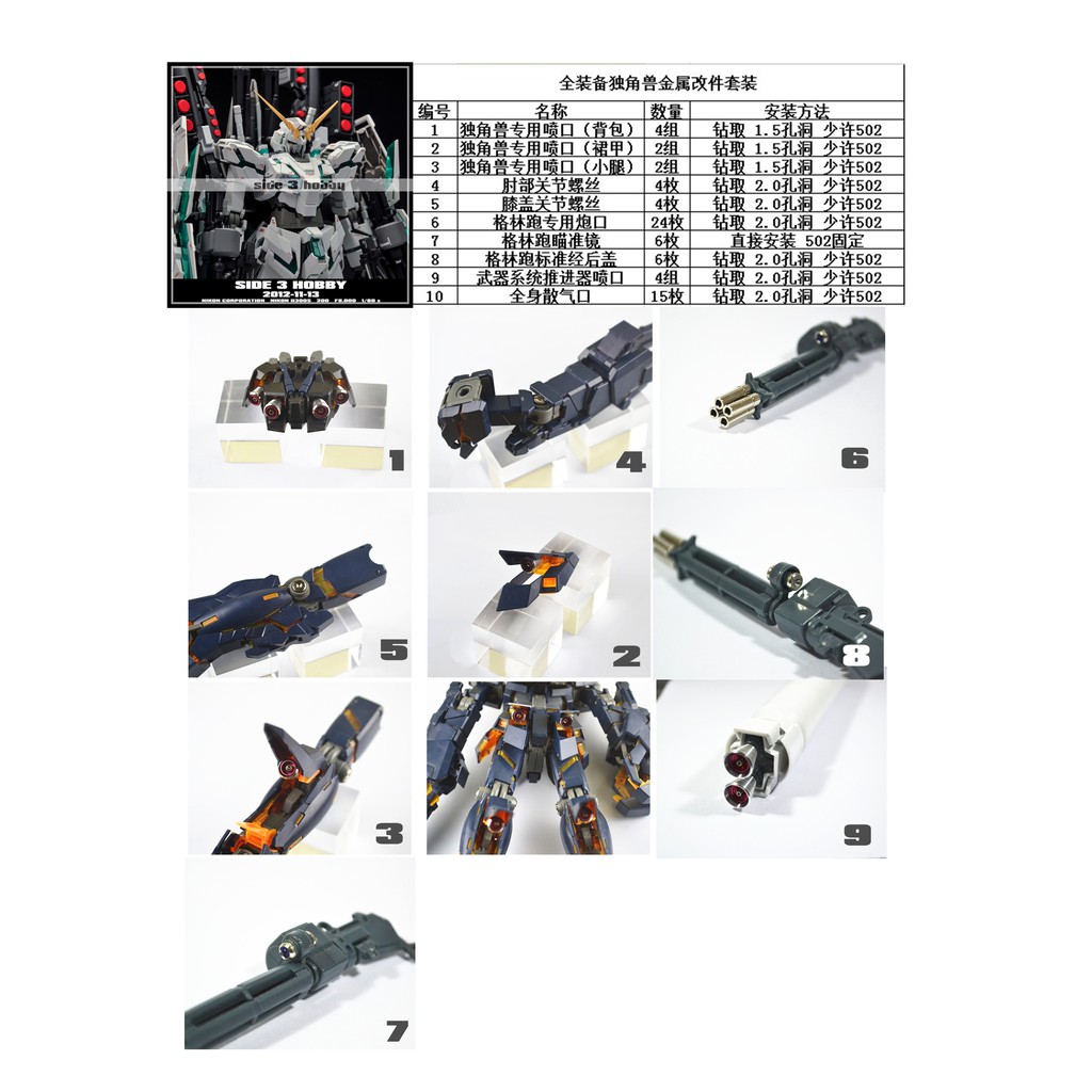 Phụ kiện mod - Metal part - Bộ nâng cấp kim loại cho MG UNICORN