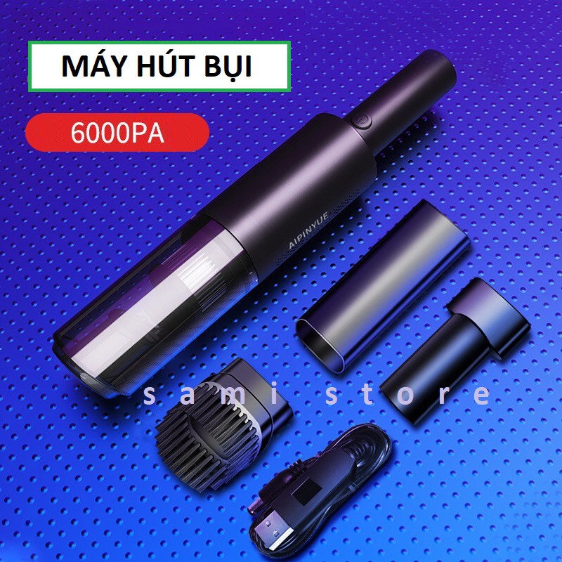 Máy hút bụi cầm tay mini không dây cao cấp Aipinyue công suất 120w - 6200Pa, Máy hút bụi ô tô