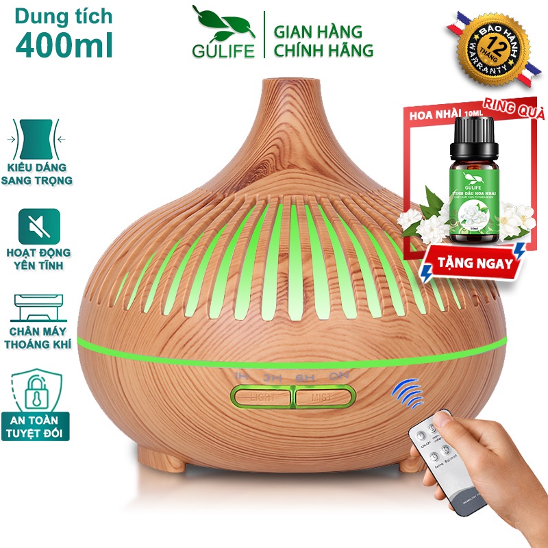 Máy Xông Tinh Dầu Trụ Tròn 400ml GULIFE - MKT23S, Kèm Quà Tặng + Remote, Cân Bằng Độ Ẩm &amp; Làm Thơm Phòng  – BH 12 Tháng
