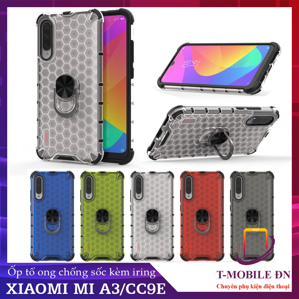 Ốp lưng Xiaomi Mi A3 CC9E , Ốp chống sốc họa tiết tổ ong kèm nhẫn iring cho Mi A3 CC9E