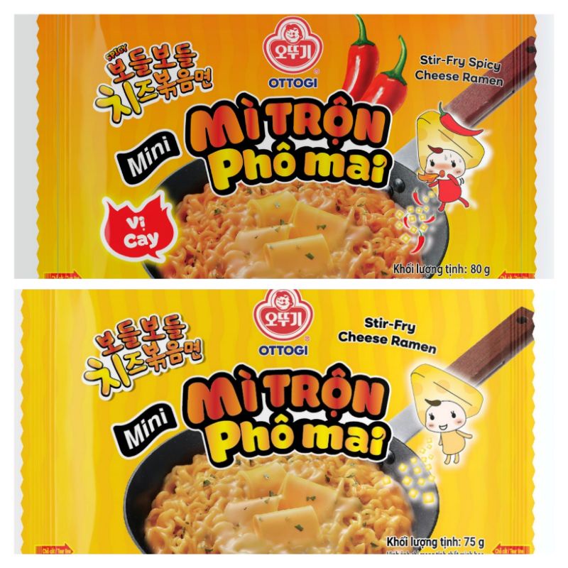 Mì trộn phô mai kiểu Hàn Quốc ottogi vị không cay 80 g, vị cay 75 g, mì mini trộn phô mai