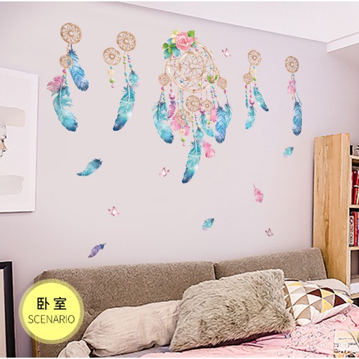 Decal dán tường vòng may mắn dream catcher [GIÁ TẬN GỐC] - Tranh dán tường dream catcher có keo sẵn bóc dán đơn giản