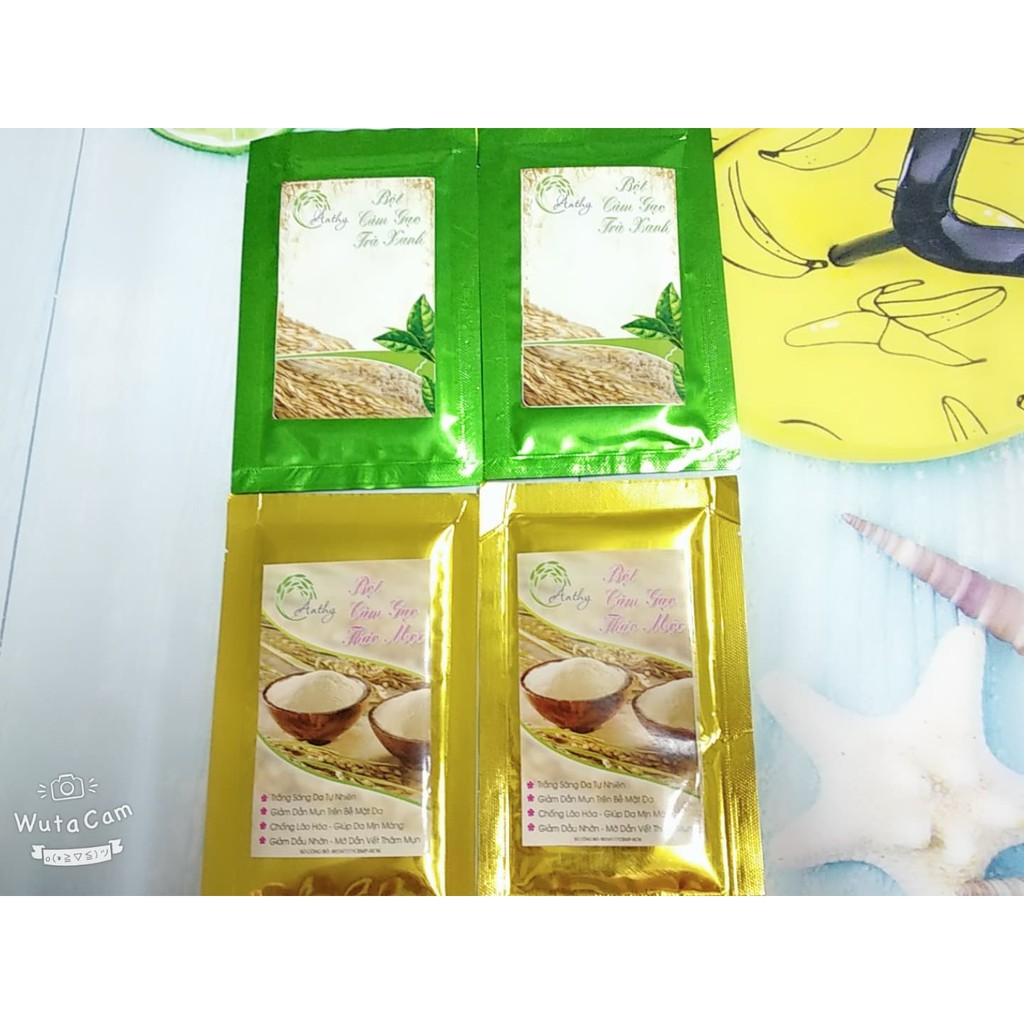 Combo 4 gói bột cám gạo mini An Thy ( 2 trà xanh + 2 thảo mộc)